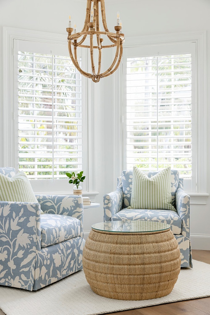 bedroom corner with twin arm chairs