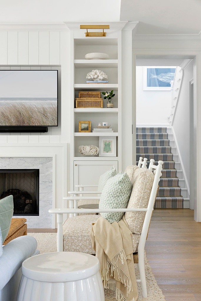 blue and white living room