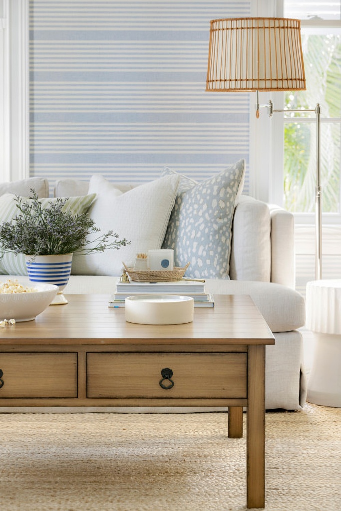 blue and white living room