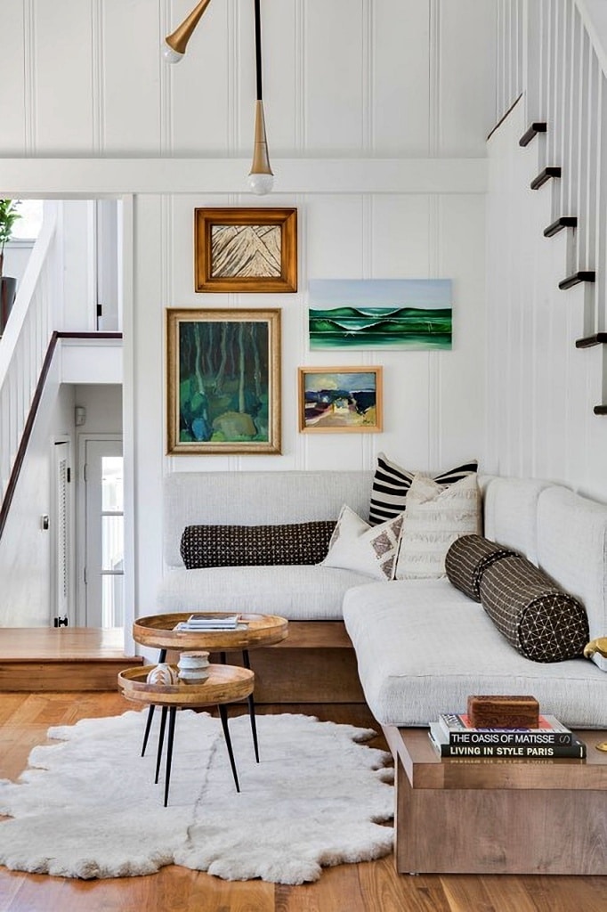 eclectic living room in charming home