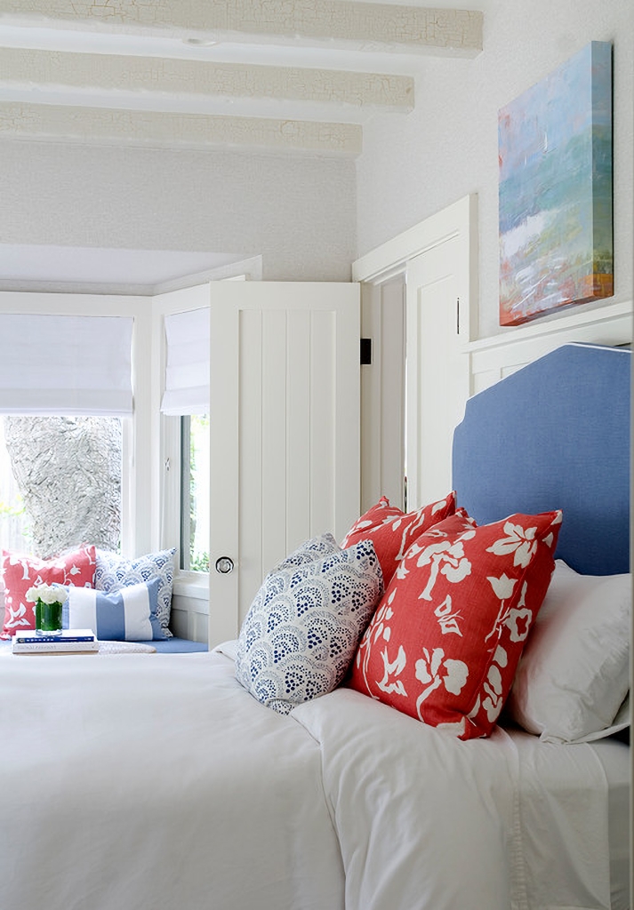 coral and navy bedroom