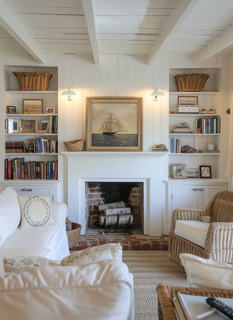 a small white coastal cottage living room