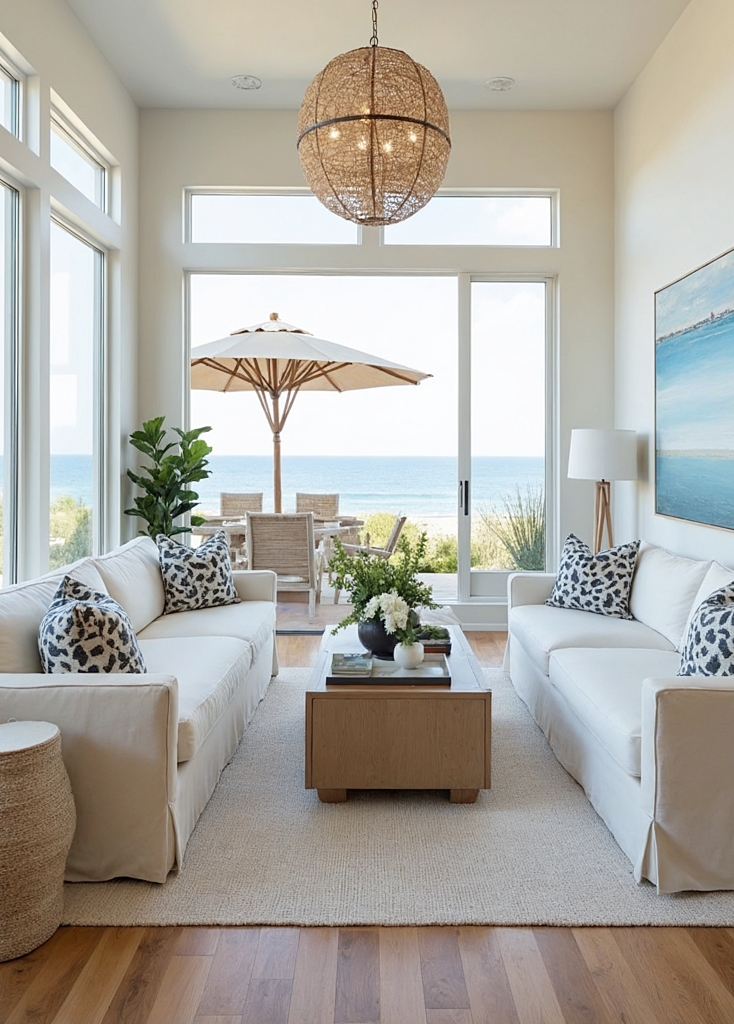 Coastal style home interior design of modern living room