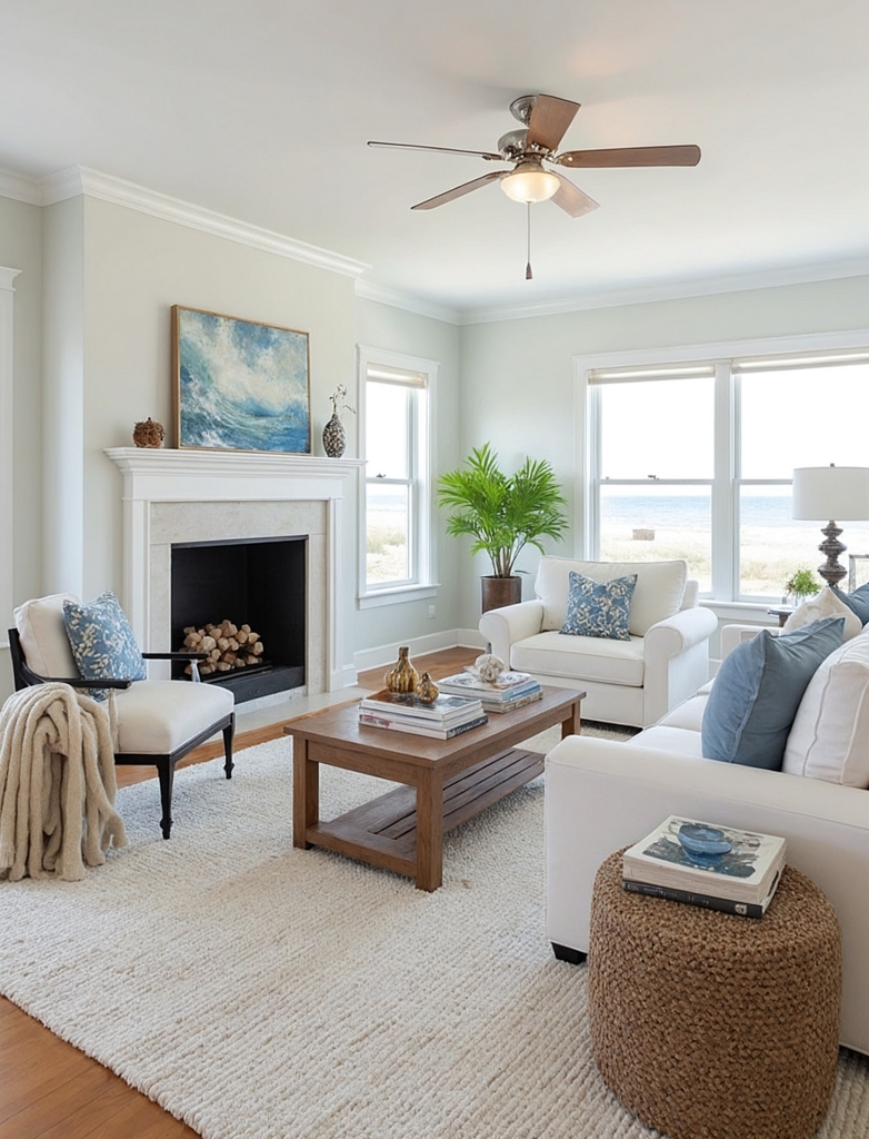Coastal style home interior design of modern living room