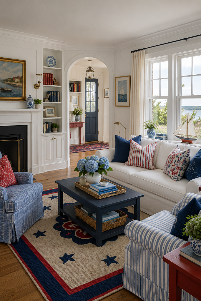 coastal living rooms - red white and blue