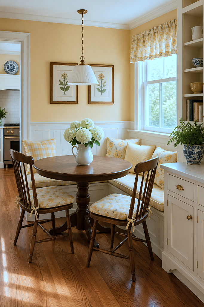 traditional kitchen in yellow and white