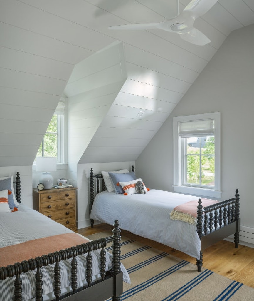 kids bedroom with twin spindle beds