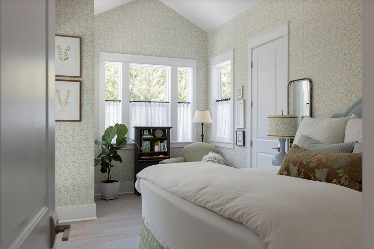 vintage style bedroom with wallpaper