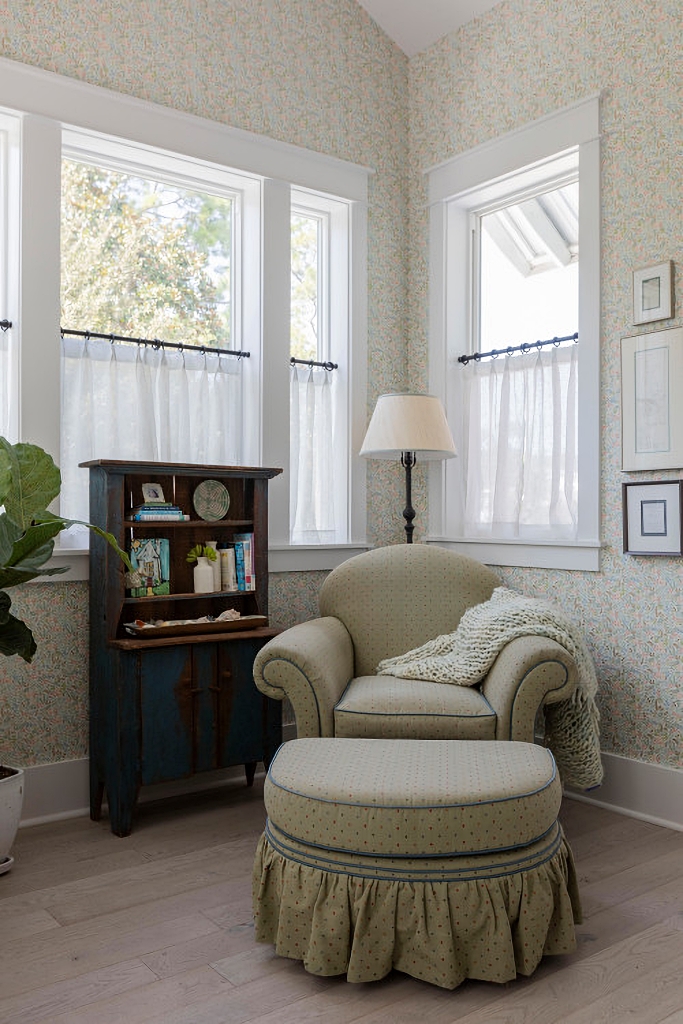 cozy vintage style reading corner in bedroom