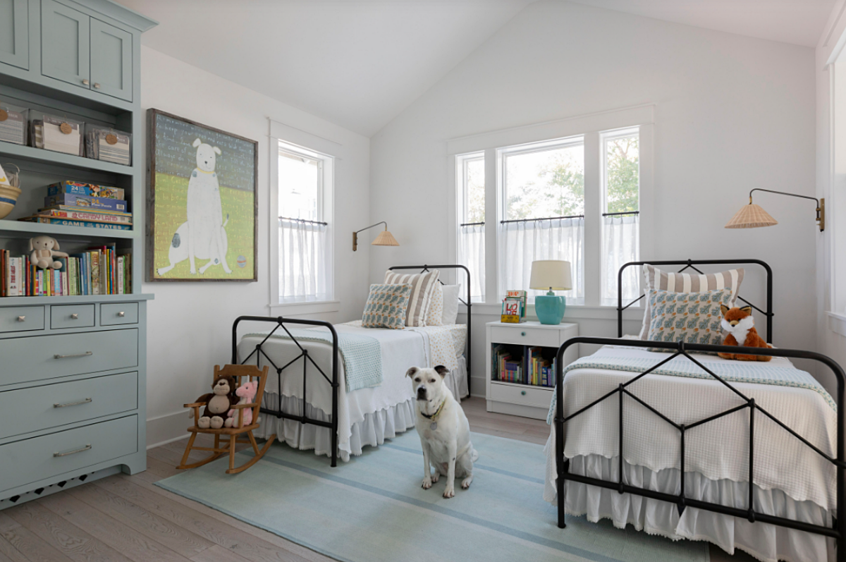 childrens bedroom with metal beds