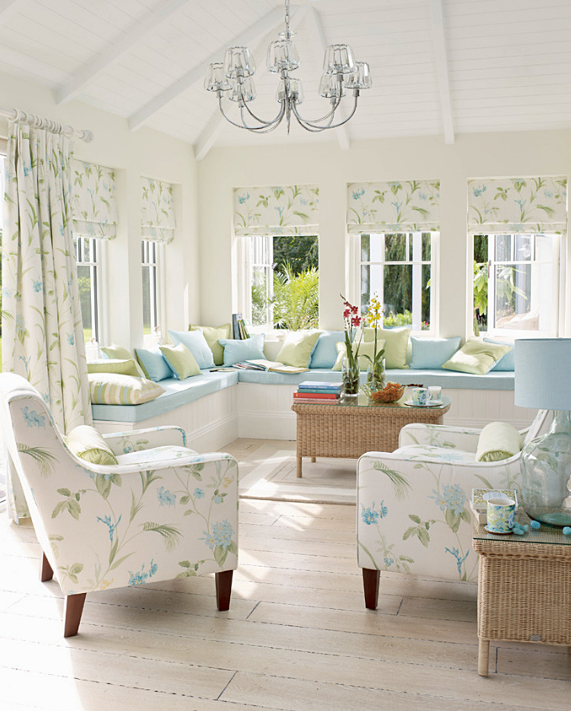 blue and green Laura Ashley living room