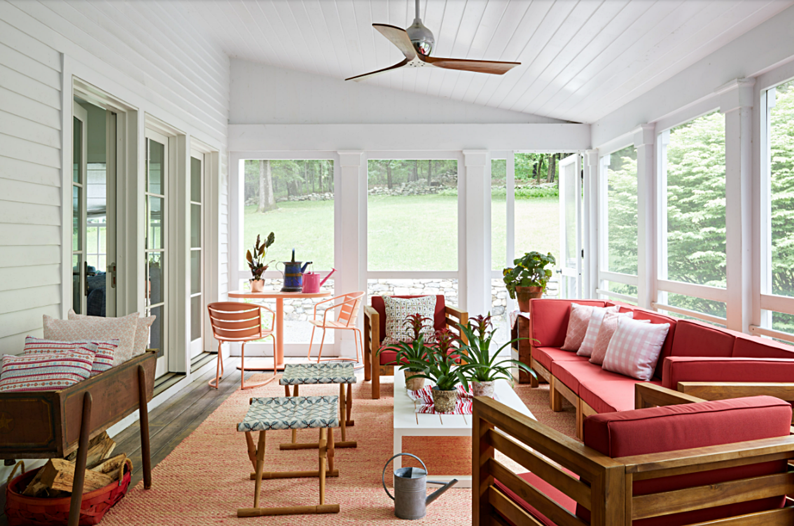 large screened porch in country home
