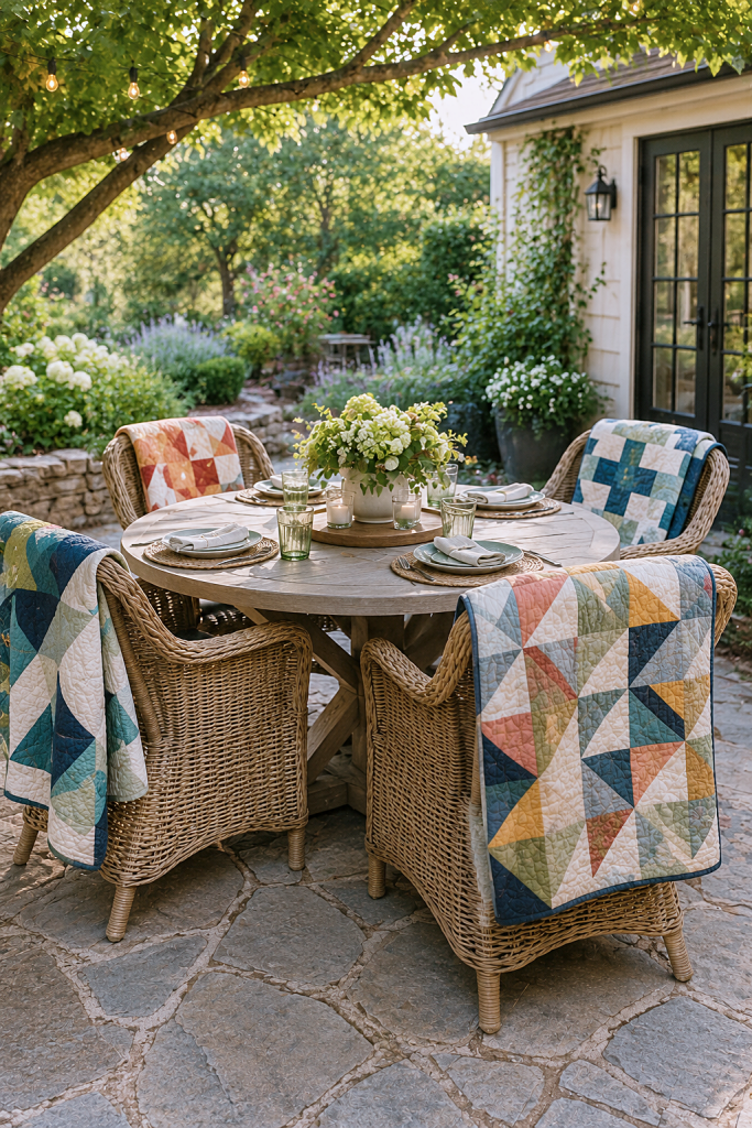 outdoor patio with wicker dinette set