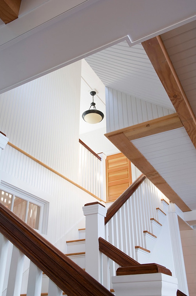 architectural staircase in wood and white