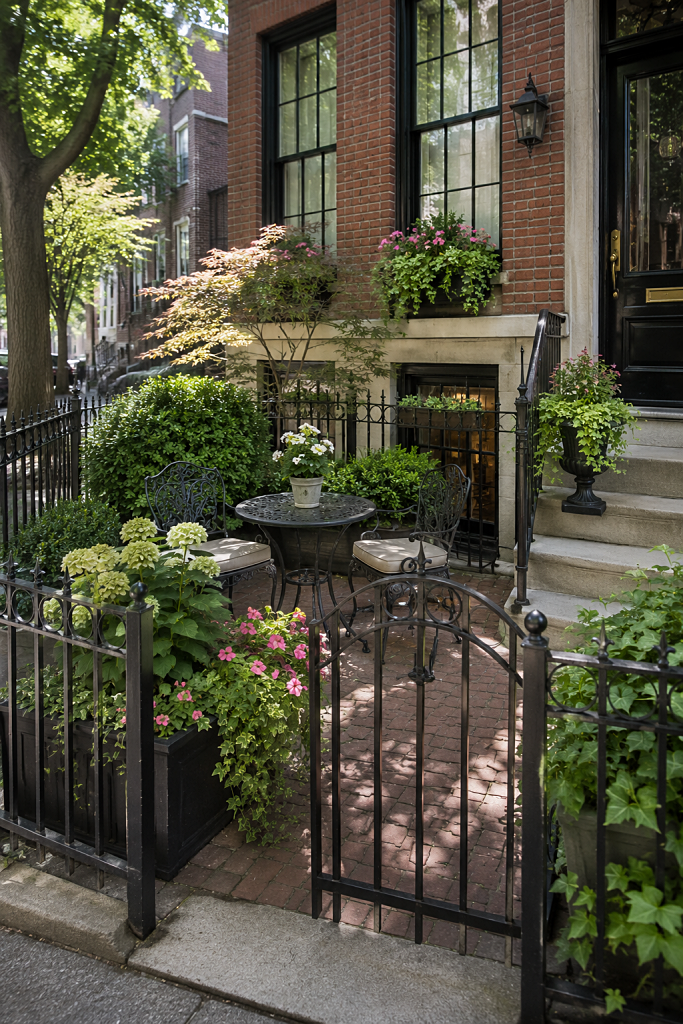 small patio in front yard of Chicago townhome
