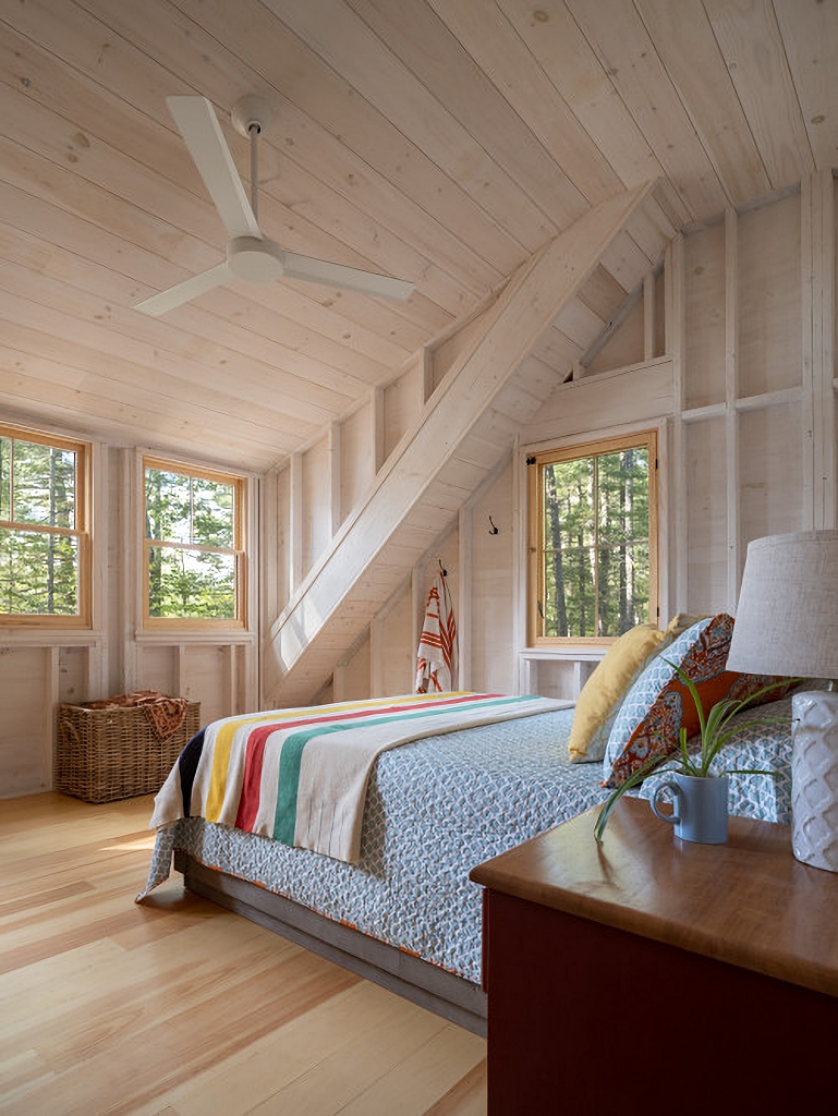 vaulted camp style bedroom