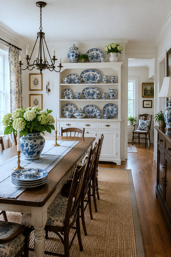 blue and white transferware