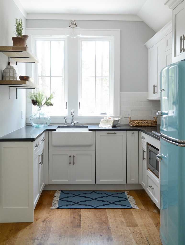cottage kitchen with retro fridge