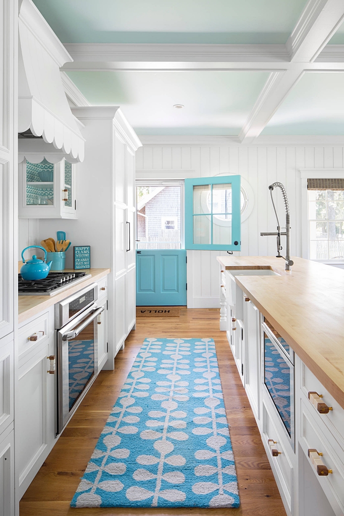 aqua and white coastal kitchen