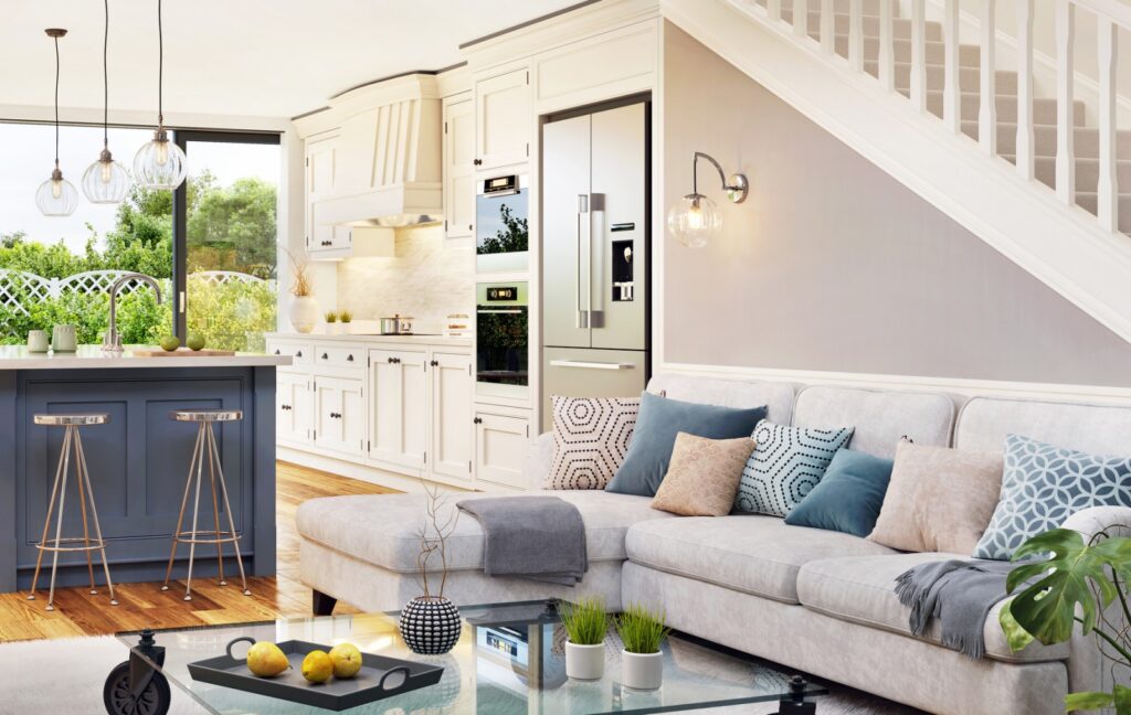 sectional chaise sofa in open concept home