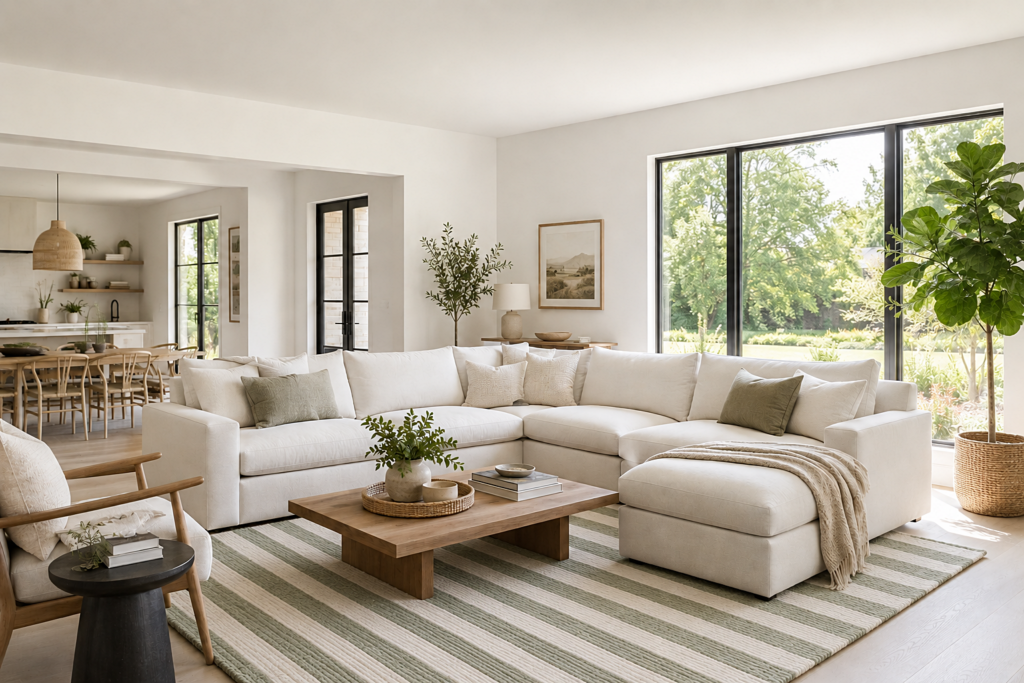 transitional style living room in neutral tones