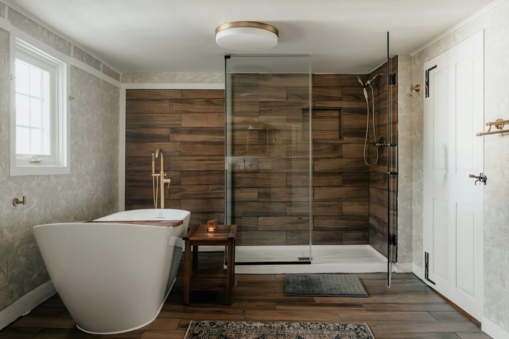 rustic and refined bathroom