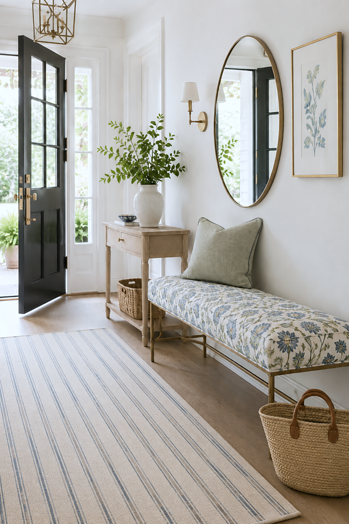 blue and white entryway