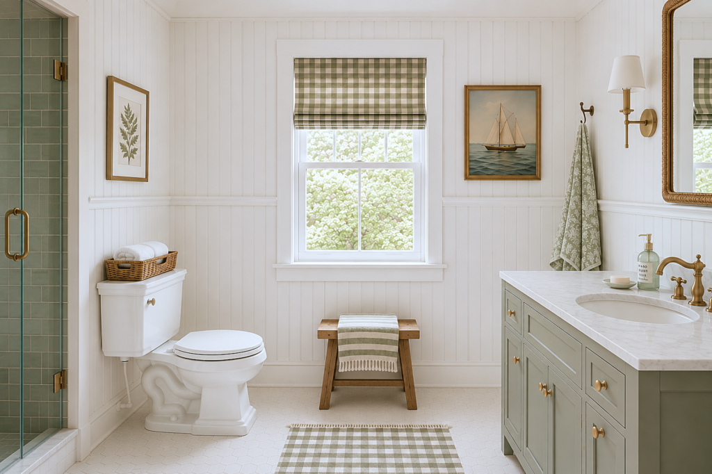 sage green and white bathroom