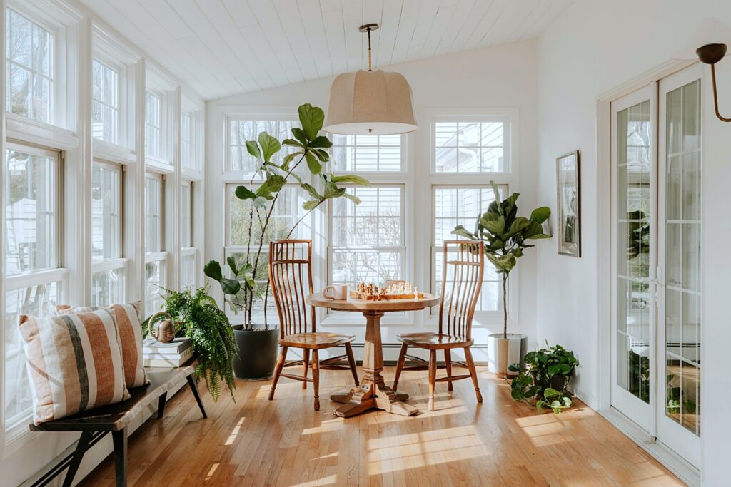 beautiful sunroom with simple furnishings