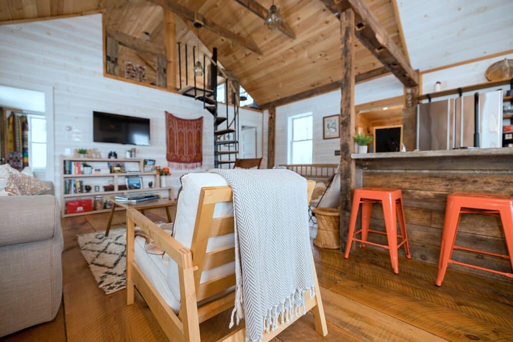open concept living in renovated schoolhouse cottage