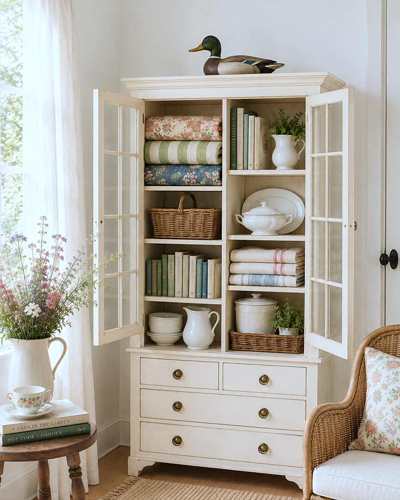 charming hutch filled with collected items