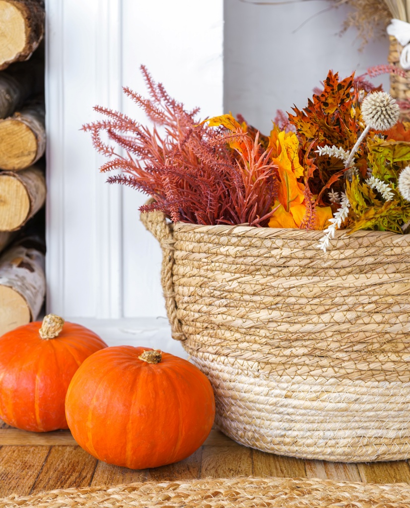 basket with fall foliage - fall decorating ideas
