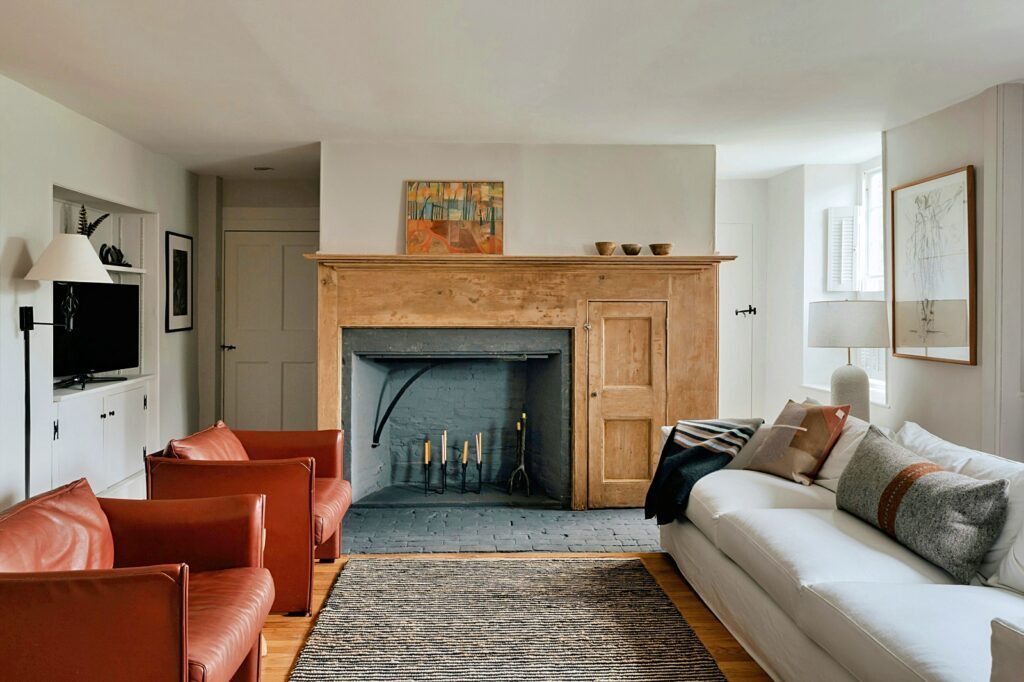historic home living room in earthy tones