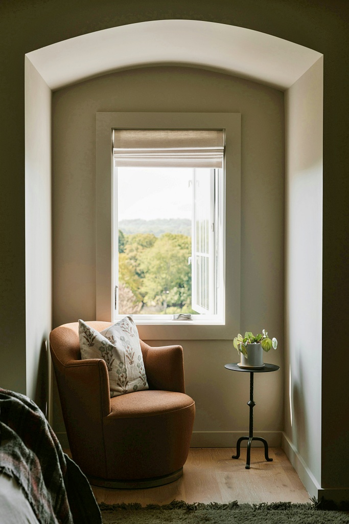 cozy corner with olive walls