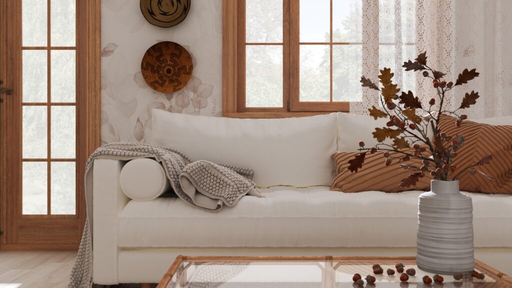 Vintage living room in white and beige tones