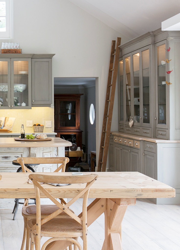 library ladder in French country kitchen