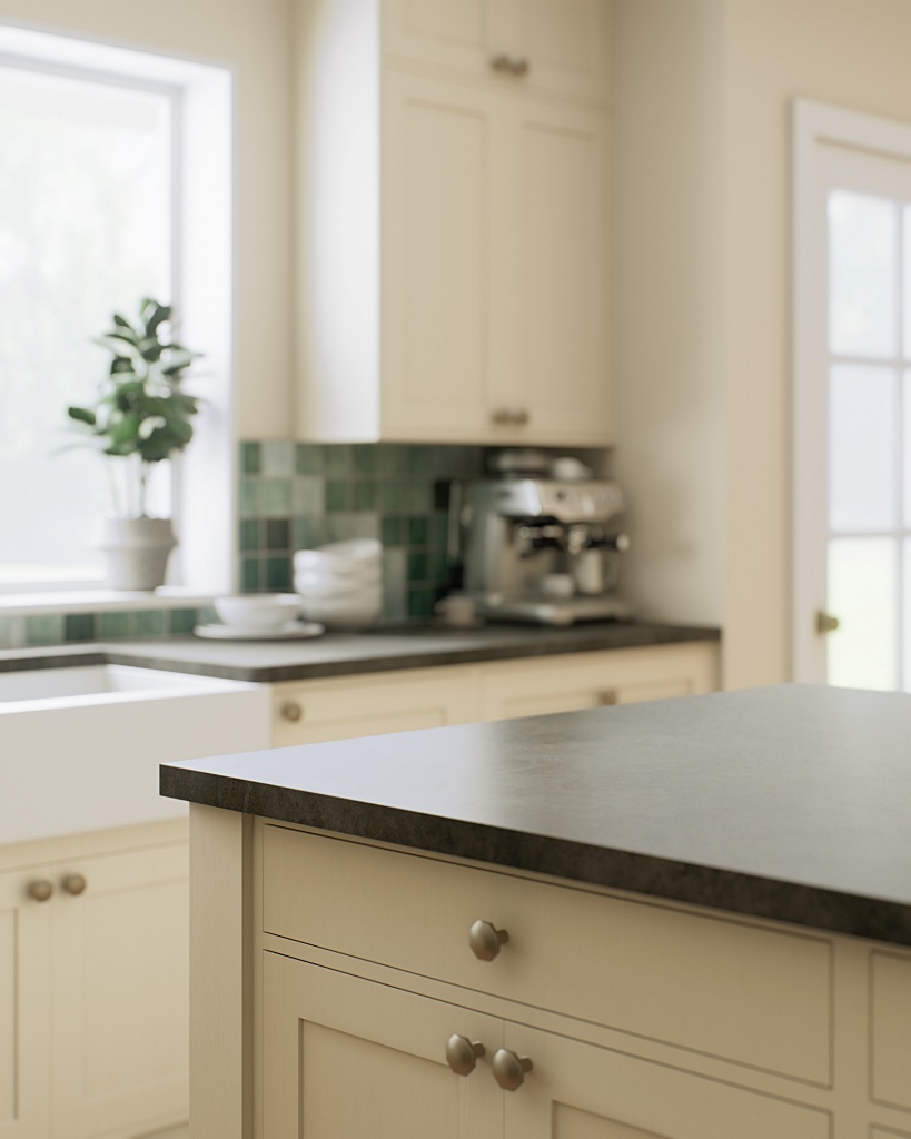 timeless kitchen in cream and green