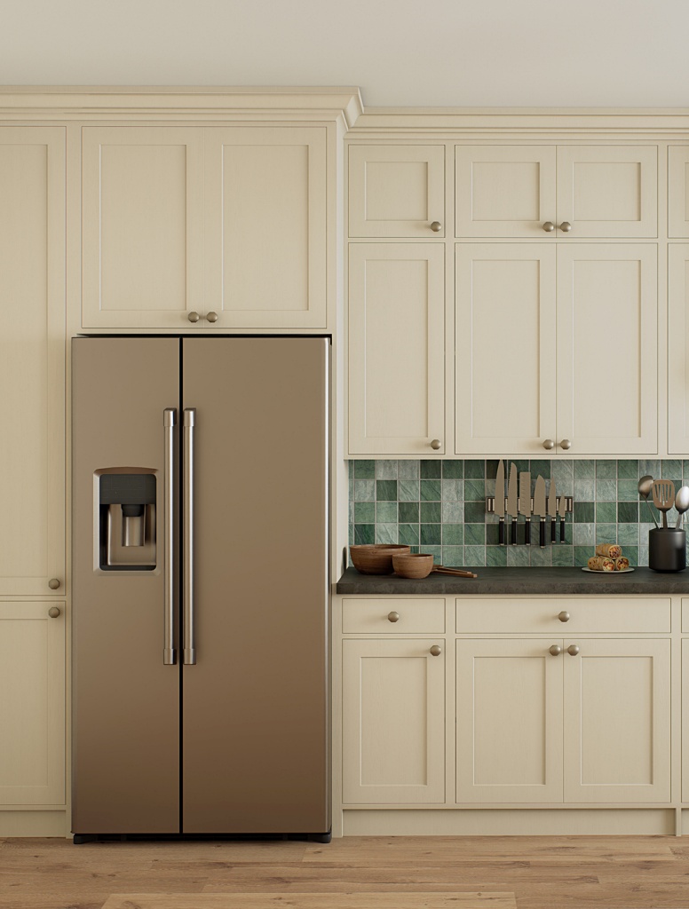 cream kitchen with green handcrafted tile
