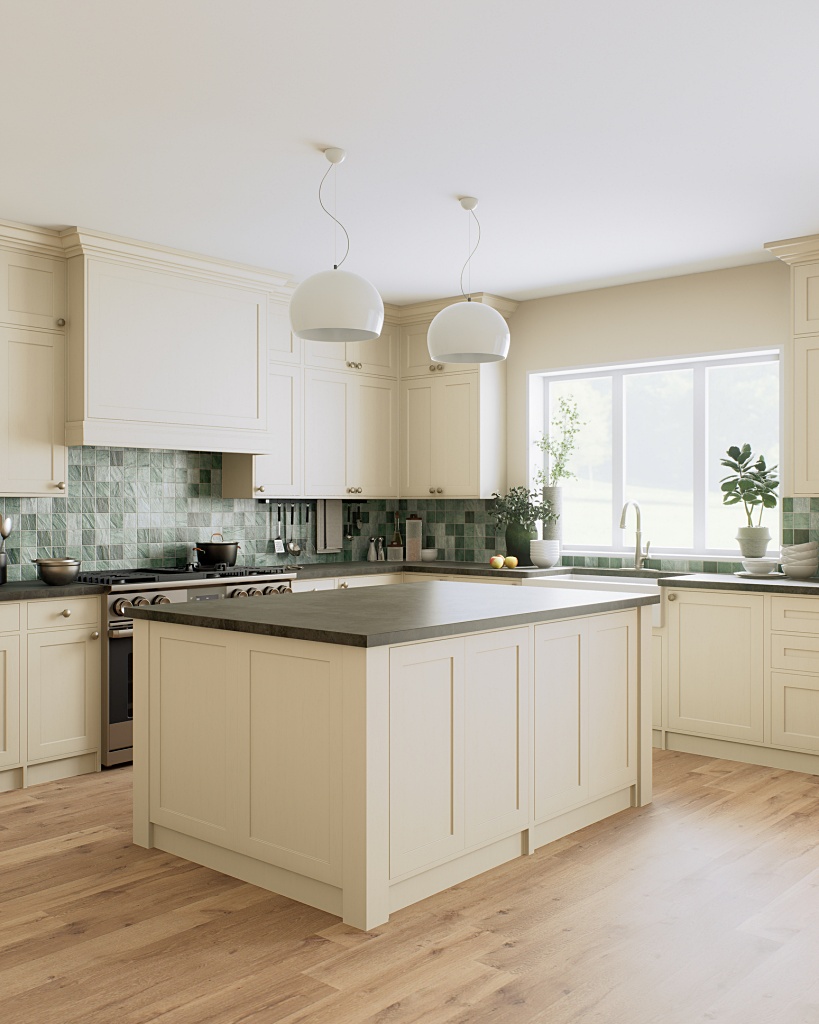 timeless kitchen in cream and green