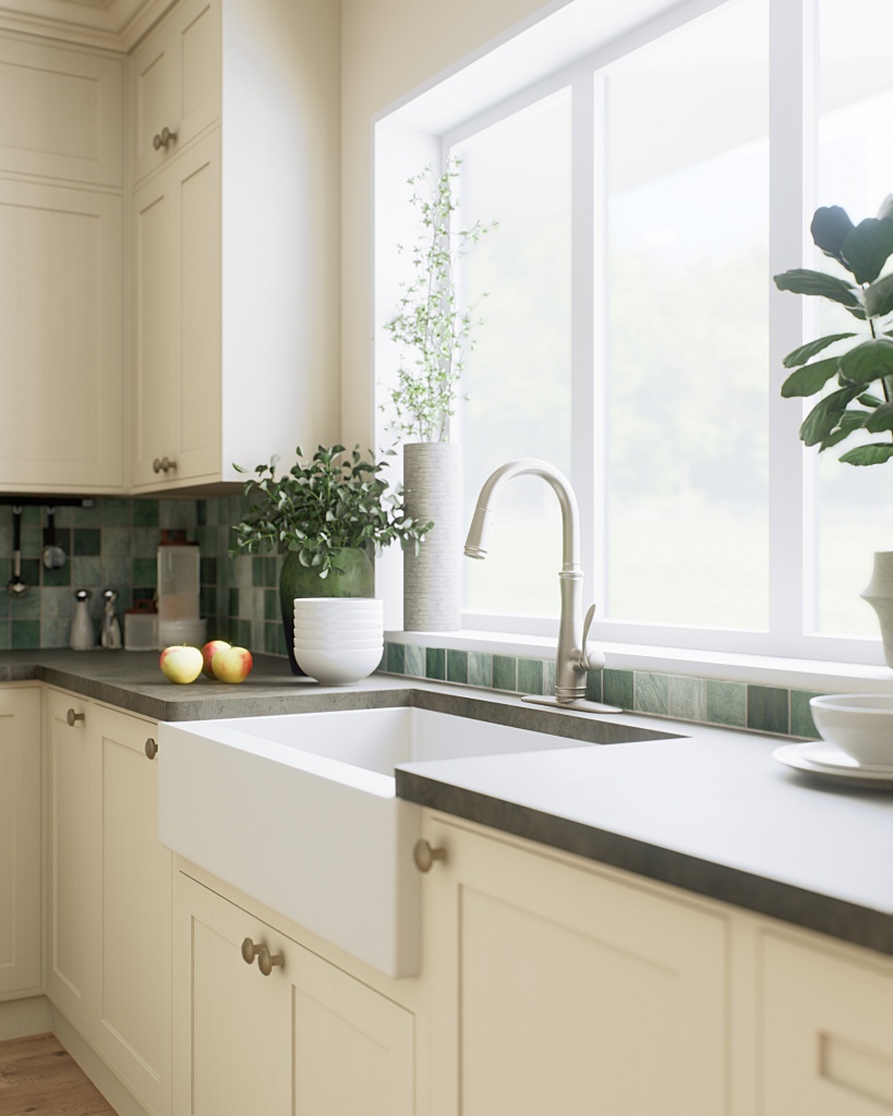 apron kitchen sink with gooseneck faucet