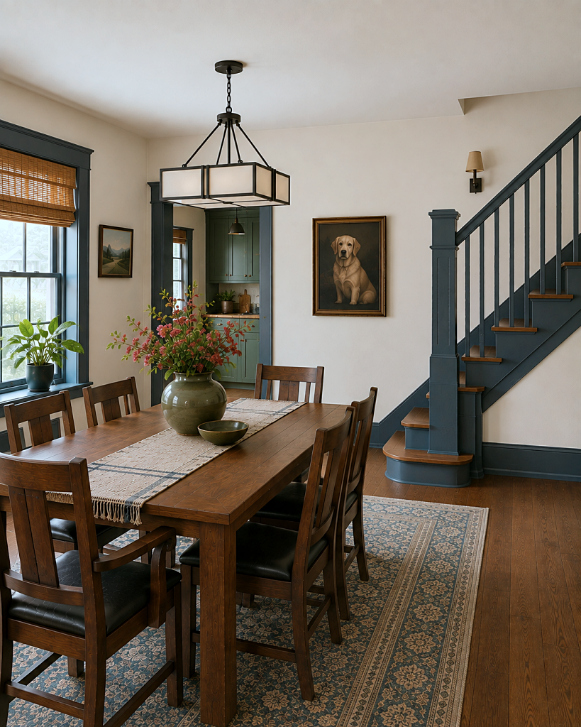 craftsman dining room with rich wood