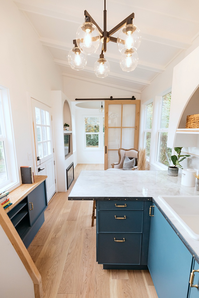 inside tiny houses - kitchen and living area
