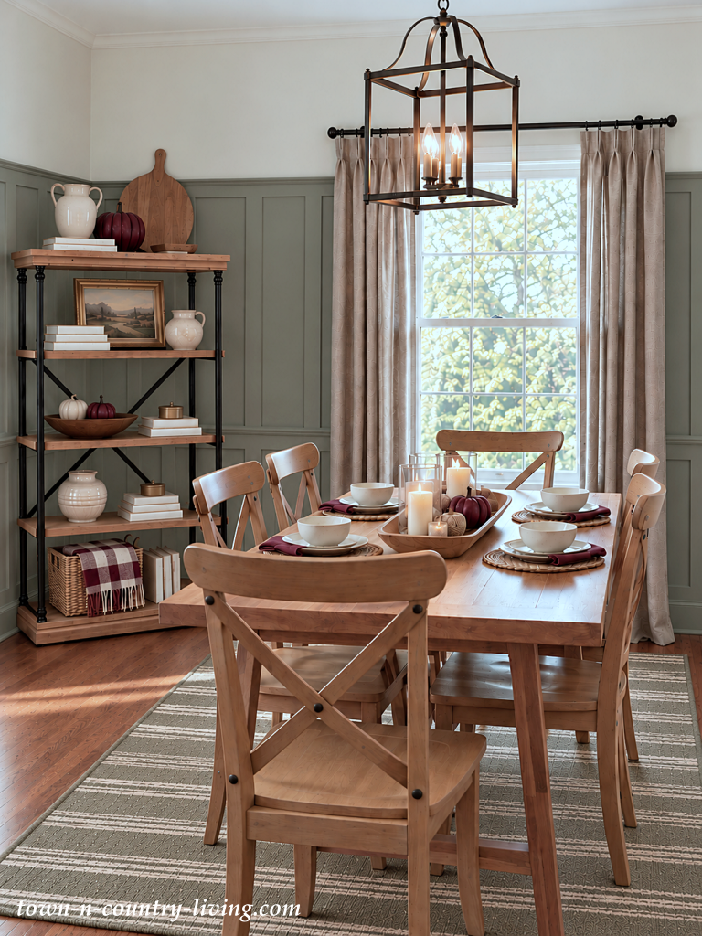 sage green and cream cozy dining room