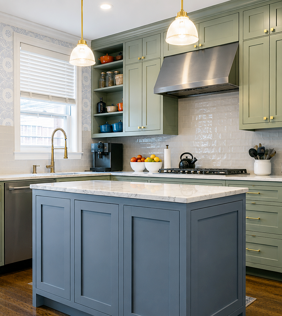 blue and green kitchen