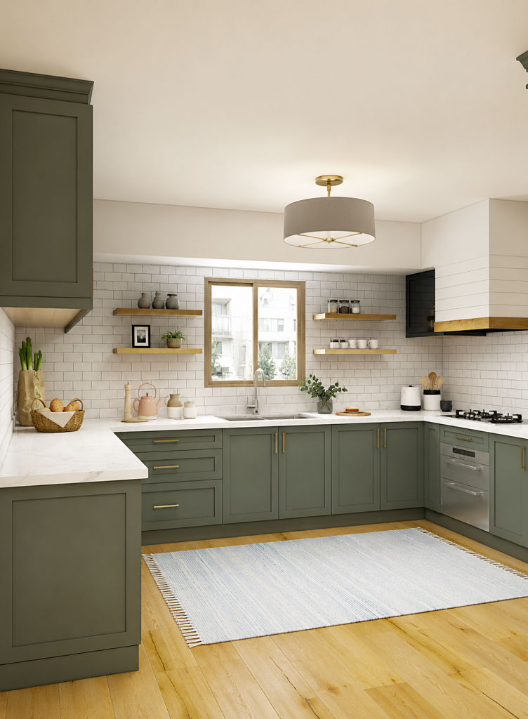 Calke Green kitchen cabinets by Farrow and Ball
