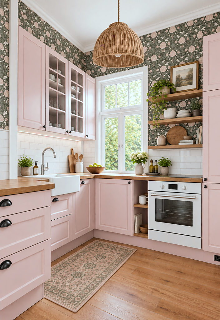 colorful kitchen ideas - pink cabinets