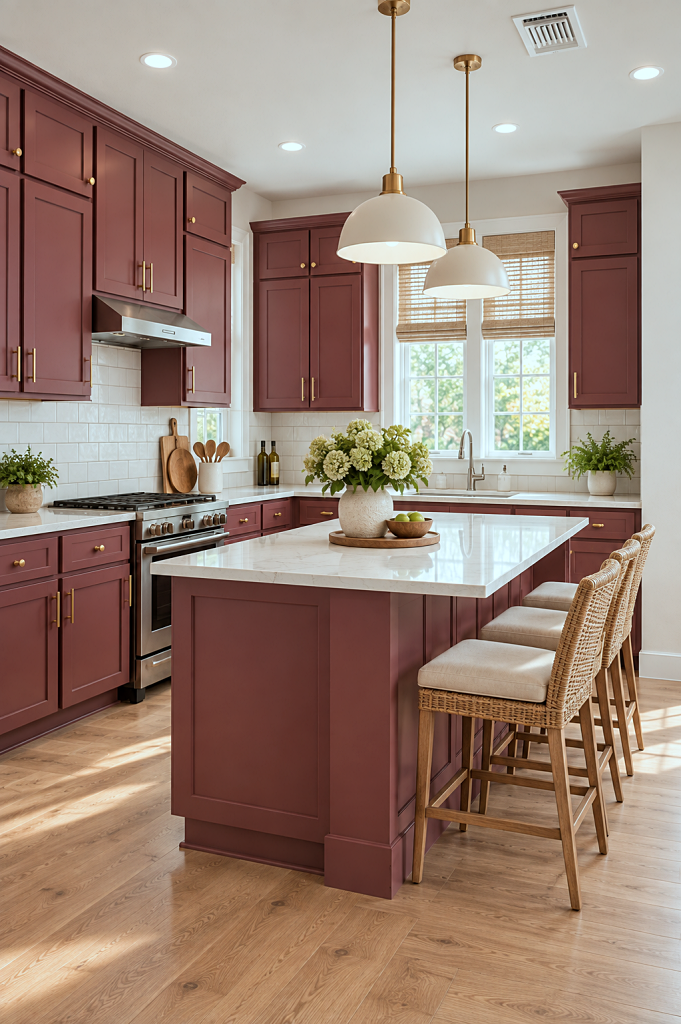 colorful kitchen ideas - cabinets in Radicchio by Farrow and Ball