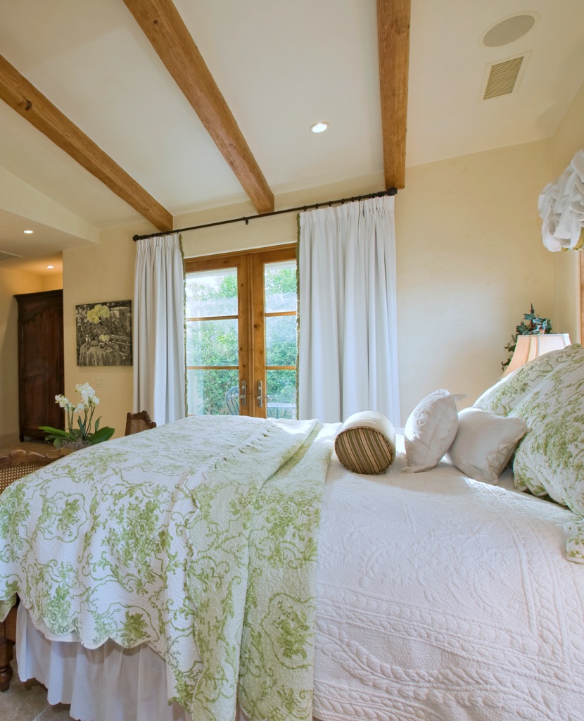 green and white country bedroom