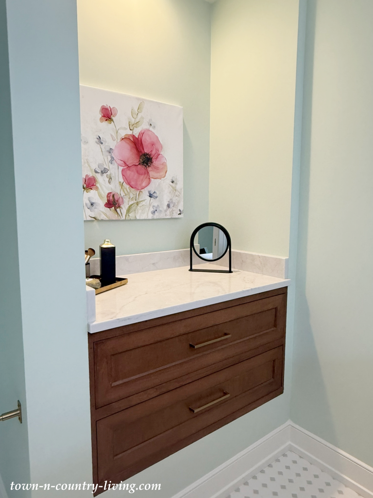 makeup vanity in bathroom