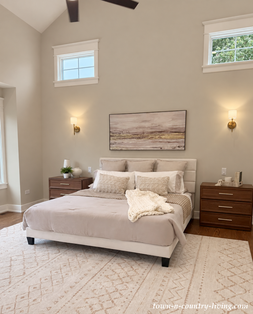 primary bedroom in neutral tones